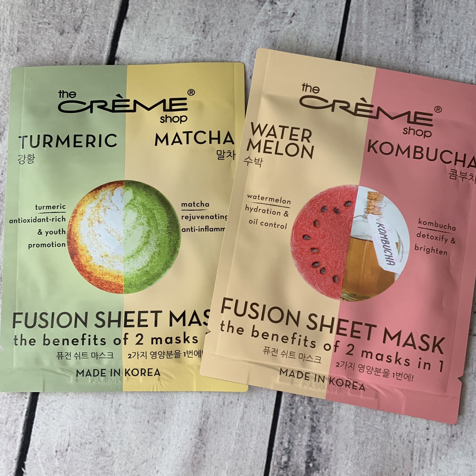 2x THE CREME SHOP Turmeric Matcha + Watermelon Kombucha Infusion Sheet Masks