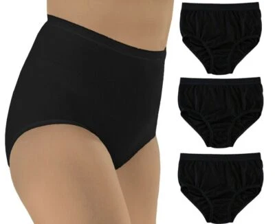 3 PAIRS LADIES BLACK 100% COTTON FULL BRIEFS KNICKERS PANTS SIZE 10-20 MAXI MAMA