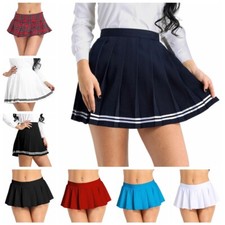 Women's Schoolgirl High Waist Skater Mini Skirt Flared Pleated Short Skirt Dress