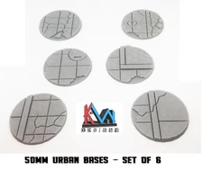 3D Printed - 50mm Scenic Urban City Street Bases - Set of (6) Bases