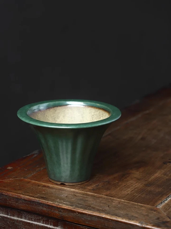 Maceta de árbol bonsai redonda a mano esmalte Zisha antiguo chino de colección de 8,8 pulgadas Foto 2 de 4