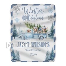 Personalized Baby's 1st Christmas Blanket, Custom Baby Winter Onederland Blanket