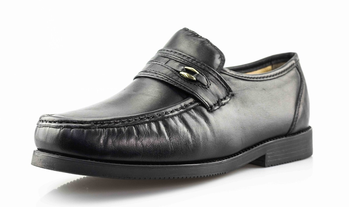 Slip On Mens Leather Soled Shoes Wide Fit Pavers Men's Black Wide
