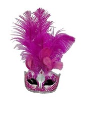  NEW with Tag Pink Elegant Masquerade Masks Decorated with Feathers and Gem