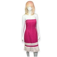 NEW David Meister Vintage Y2K Fuchsia Pink  Strapless Linen Mini Dress 8