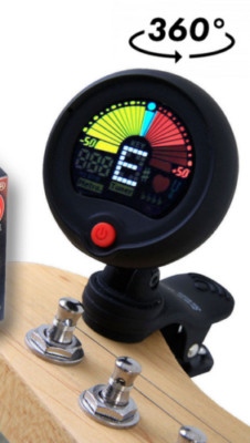 Black Chromatic LCD Clip-On Electric Tuner for Bass, Guitar, Ukulele, and Violin