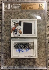 2016 Panini Playbook Rookie; Dak Prescott AUTO Swatch; BGS QUAD 9.5 JERSEY #4/5!