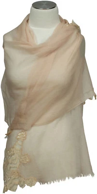 Edler Schal mit Spitze in Beige , Wolle Seide, Hochzeit scarf Foulard - Bild 1 von 2
