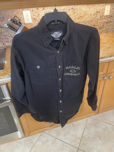 HARLEY DAVIDSON sopra camicia, cotone pesante, nero, grande, bottoni in metallo - Foto 2 di 5