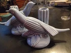 Red Wing Stoneware Pottery Bird Candle Holders Blue