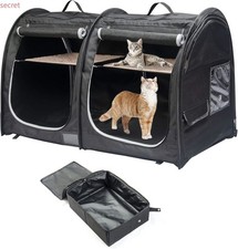 Mispace Portable Twin Compartment Show House Cat Cage Condo, Black