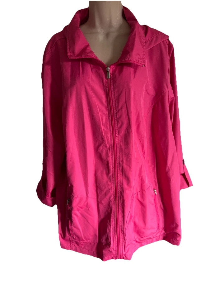 KAREN SCOTT SPORT Abrigo de Primavera Rosa Brillante Chaqueta Bolsillos Cuello + Capucha Cremallera 2X Foto 2 de 4