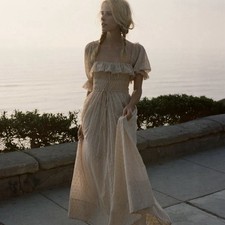 RARE Dôen Sol Frappe Swiss Dot Cotton Ruffle Boho Puff Sleeve Prairie Dress XS