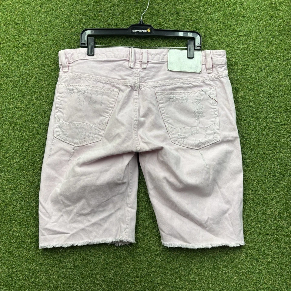 Cult Of Individuality 短款男式 38 粉色反叛短裤弹力牛仔布仿旧 — 第 2/4 张图片