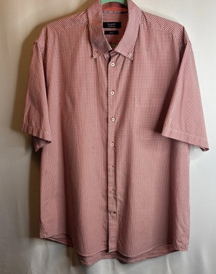 Ettore Bugatti Shirt Mens XL/44 Orange White Plaid Short Sleeve Button Up