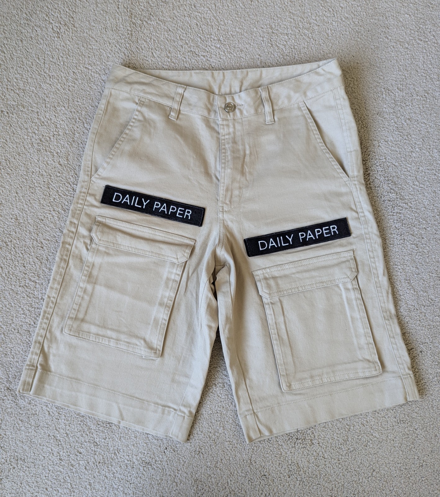 Daily Paper Cargo Combat Denim Shorts XS 28 Inch Waist Cream