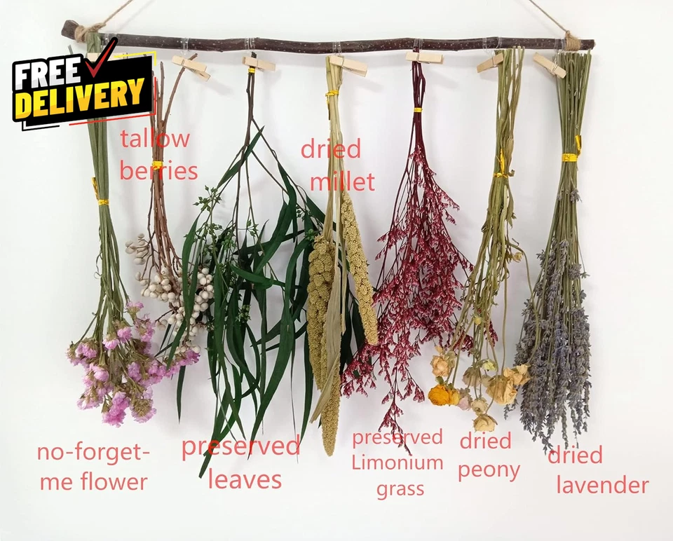 Estante para flores secas flores secas colgante en la pared granja decoración de pared estante para hierbas secas Foto 2 de 4