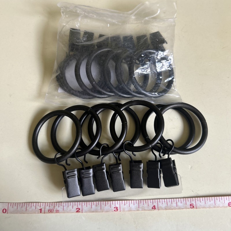 14 Metal Curtain Rings w Clip Holders Hanging Rod Hooks Drapery Curtain Rings