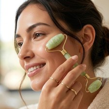 Natural Light Green Jade Face Roller Double Head Skincare Massage Tool