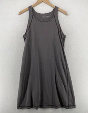 EILEEN FISHER Dress M Stretch Cotton Jersey Swing Tankdress Shelf Bra Gray USA