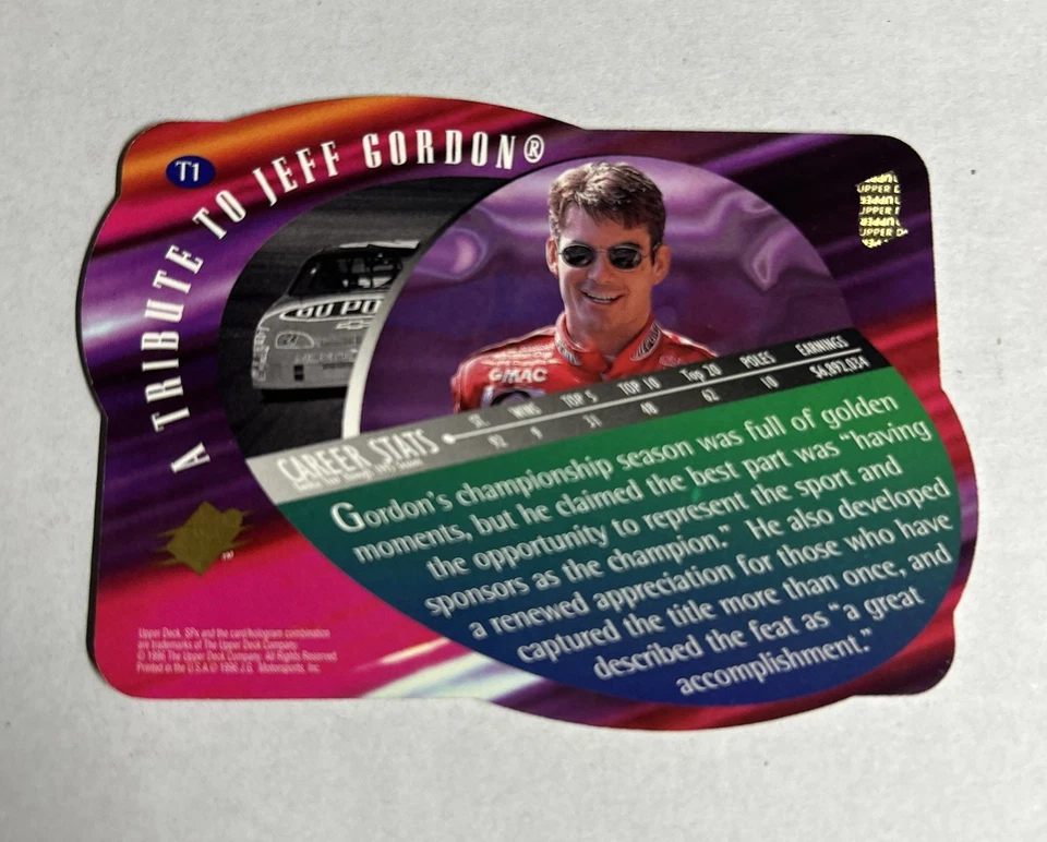 1996 SPx NASCAR; Tribute To Jeff Gordon; #T1 Holographic - Image 2 of 2