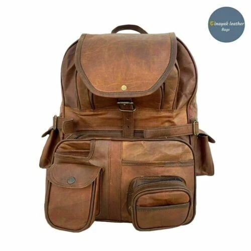 Leather Vintage Backpack Bag Laptop Brown Satchel Men's Travel Genuine Rucksack