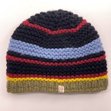 Screamer Thick Knit Fleece Lined Winter Hat Black with COlor stripes