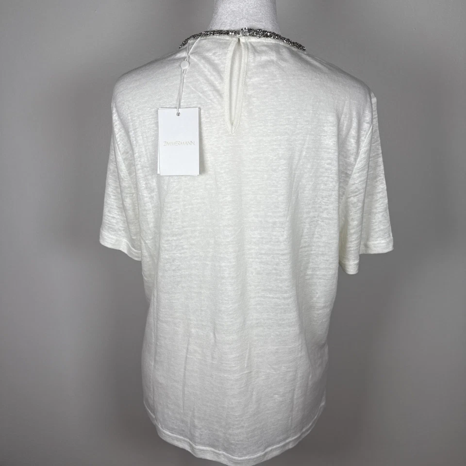 Zimmermann Illuminate Embellished Tee/ Top Ivory Size US 8, AU 2 Linen Msrp:$495 - image 4 of 4