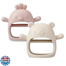 PandaEar 2 Pack Silicone Baby Teething Toys| Baby Hand Teether Mitten for Suc