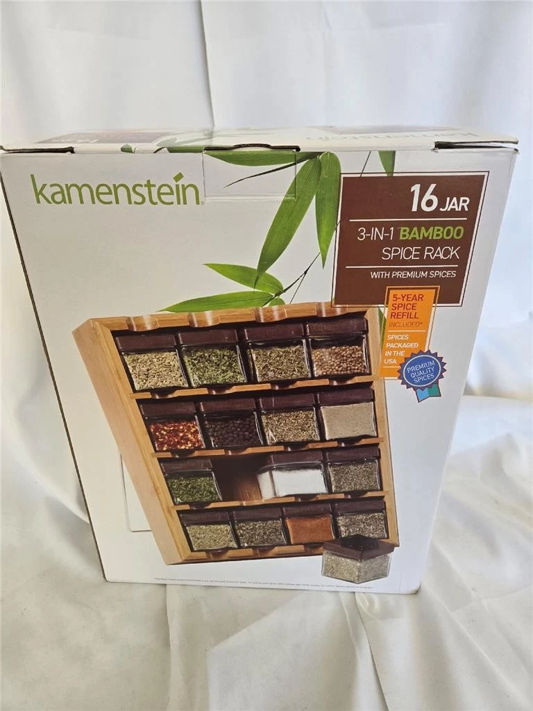 == Kamenstein Spice Rack 16 Jar 3 In 1 With Premium Quality Spices Bamboo Glass