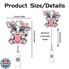 Valentines Funny Badge Reel for Nurse Cute Cow with Heart Design Retractable ...