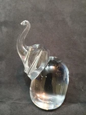 Clear Glass Elephant Figurine Paperweight Art Sculpture Trunk Up Decor Gift