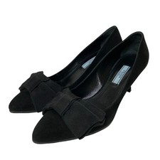Prada Ribbon Pointed Toe Pumps Suede Black Women's Size EU37.5/US7.5
