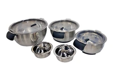 Wolfgang Puck Stainless Steel Mixing Bowl Set Silicone Bottom Lids Handles