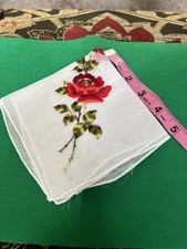 Vintage Red Embroidered Roses Hankie VGC   