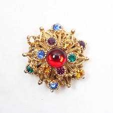 Vintage Multicolor Rhinestones Flower Star Design Brooch Pin Rainbow Stones J18