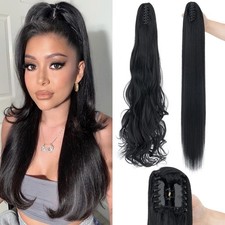 30  Claw Clip Ponytail Extensions Synthetic Hairpiece Long Straight Pony Tails