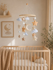 Felt Star and Cloud Baby Mobile: Neutral Nursery Crib Decoration