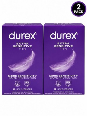 (2 Pack) Durex Extra Sensitive Thin 12ct Each Exp: 09-2029+ M33