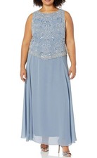 NWOT J Kara Womens Cap Sleeveless Long Beaded Dress Celadon Sz16 164