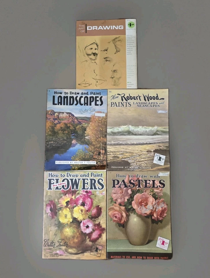 Vintage Foster Art Instruction Books Lot (5) Landscapes Flowers Pastels Drawing - Image 3 of 4