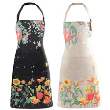 Apron for Women with Pockets, 2 Pcs Waterproof Floral Apron with Adjustable N...