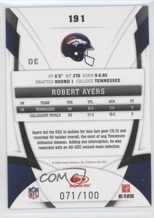 2009 Certified New Generation Mirror Blue /100 Robert Ayers #191 Rookie RC - Image 2 of 2