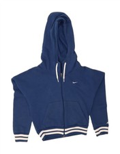 NIKE maglione donna pipistrello zip cappuccio UK 10 piccolo blu cotone CX25