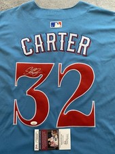 TEXAS RANGERS EVAN CARTER AUTOGRAPH 2023 WORLD SERIES CHAMPIONS NIKE JERSEY JSA