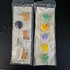 2 New Vintage sets of 5 Western and tropical fish theme button covers.Colorful