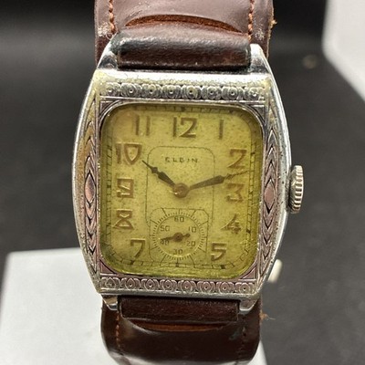 Vintage Elgin Art Deco Engraved Case Men's Watch Rare RUNS