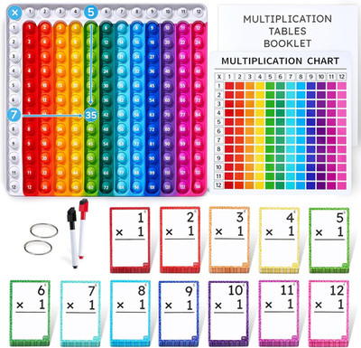 Multiplication Flash Cards + Chart- 156 Hole Punched Math Game Flashcards for Ki