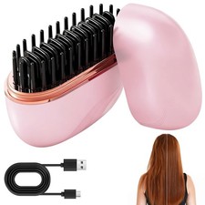 Mini Hair Straightener Cordless Rechargeable Portable Brush 30s Heating Pink