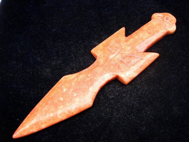 Old Nephrite Jade Stone Carved Sculpture Ancient Arrow Sword Engraved #01032506